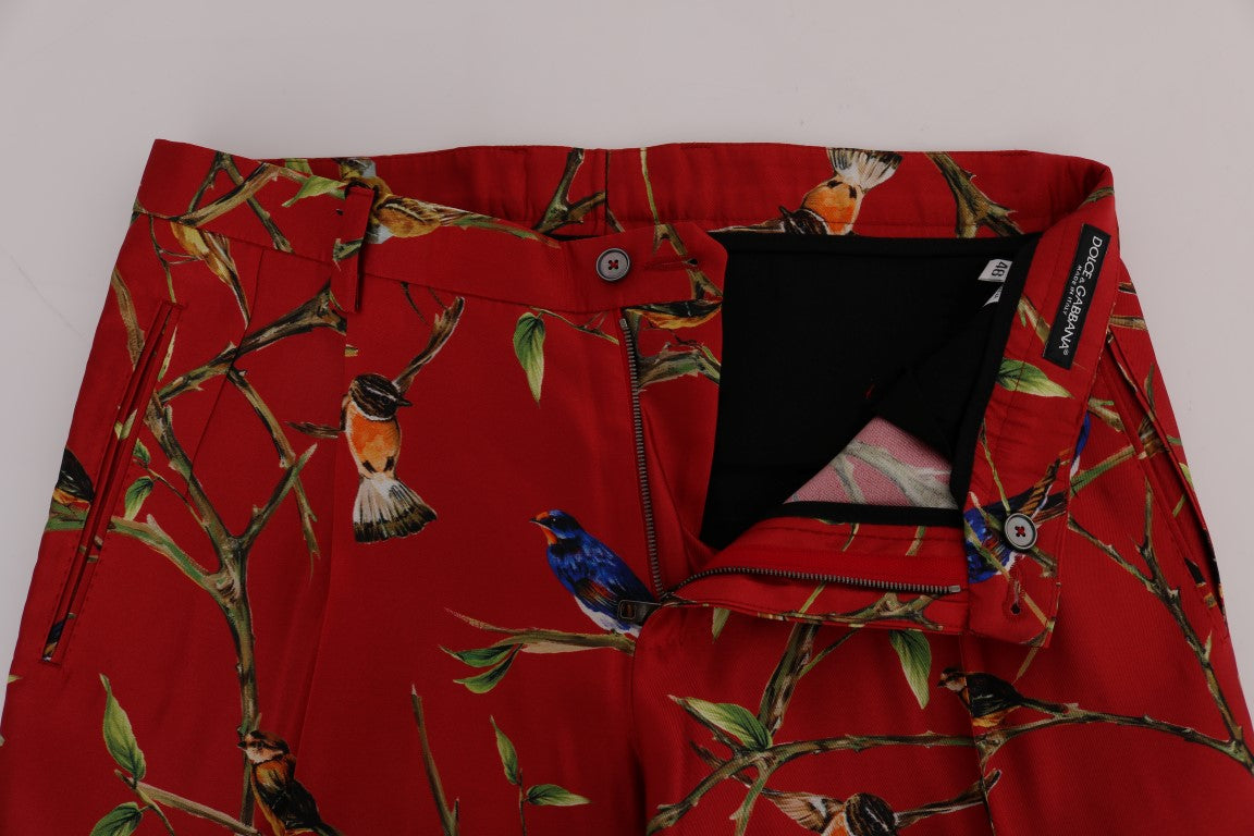 Dolce & Gabbana Red Silk Bird 프린트 드레스 바지