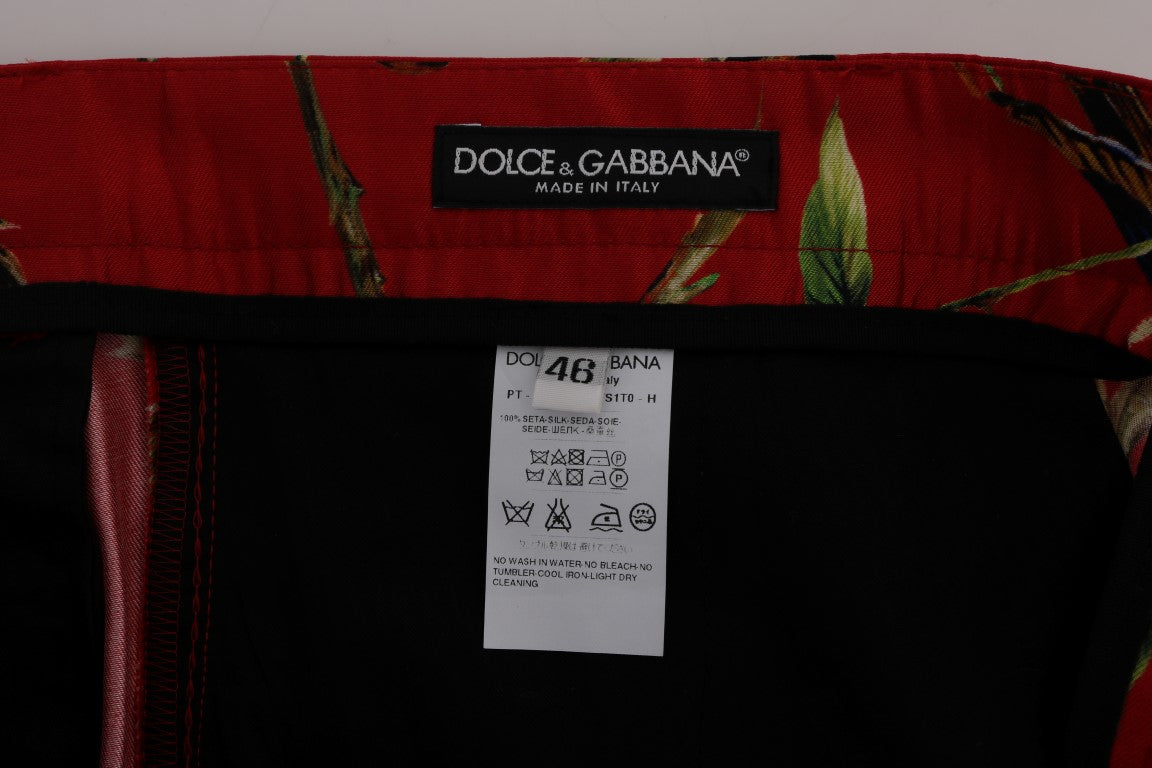 Dolce & Gabbana Red Silk Bird 프린트 드레스 바지