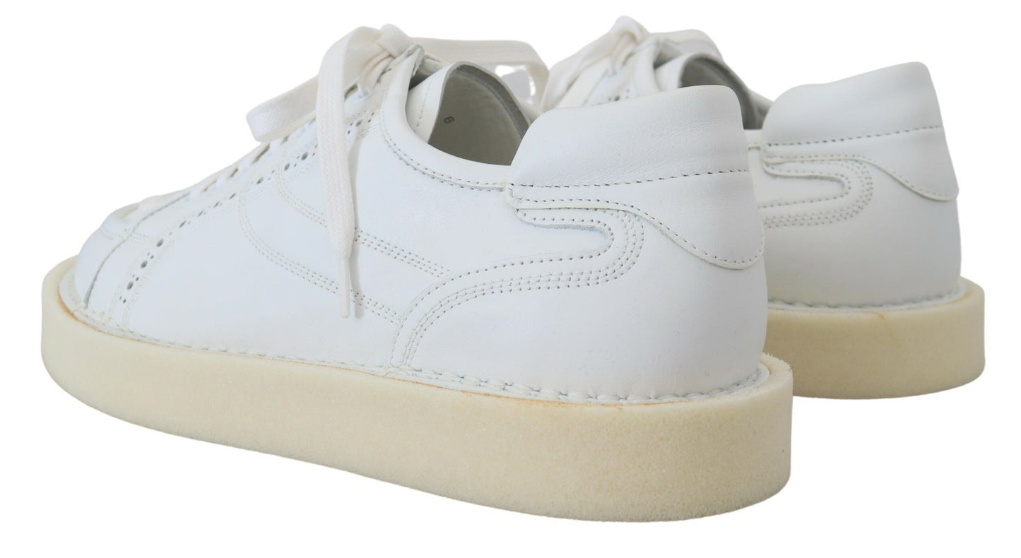 Dolce &amp; Gabbana Weiße Low-Top-Oxford-Sneakers aus Leder, Freizeitschuhe