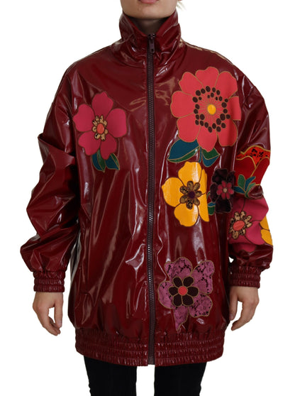 Dolce & Gabbana Maroon Floral Full Zip Polyester 여성 재킷