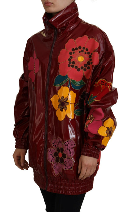 Dolce & Gabbana Maroon Floral Full Zip Polyester 여성 재킷