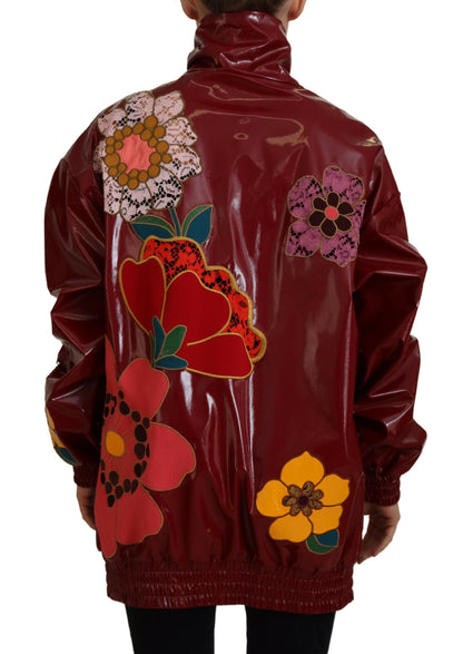 Dolce & Gabbana Maroon Floral Full Zip Polyester 여성 재킷