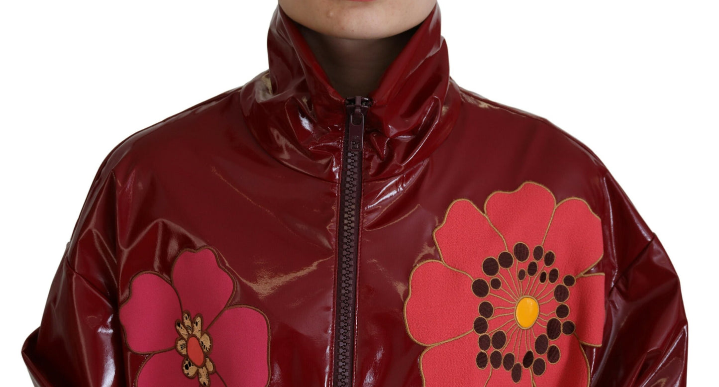 Dolce & Gabbana Maroon Floral Full Zip Polyester 여성 재킷