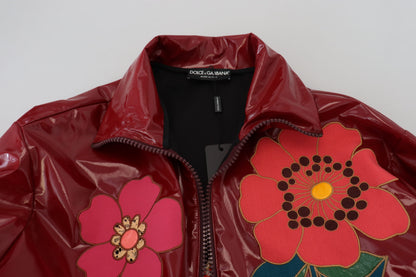 Dolce & Gabbana Maroon Floral Full Zip Polyester 여성 재킷