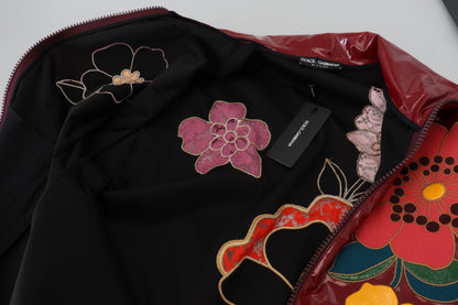 Dolce & Gabbana Maroon Floral Full Zip Polyester 여성 재킷