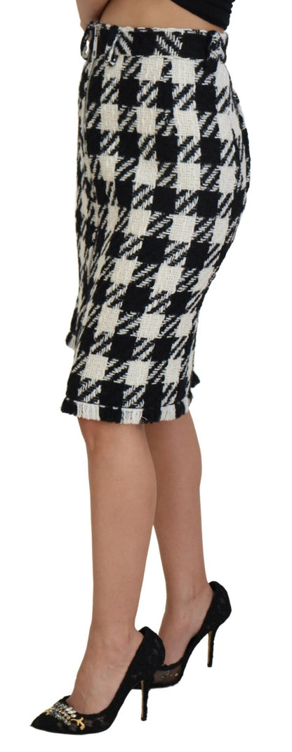 Dolce & Gabbana Black White Houndstooth 하이 허리 치마