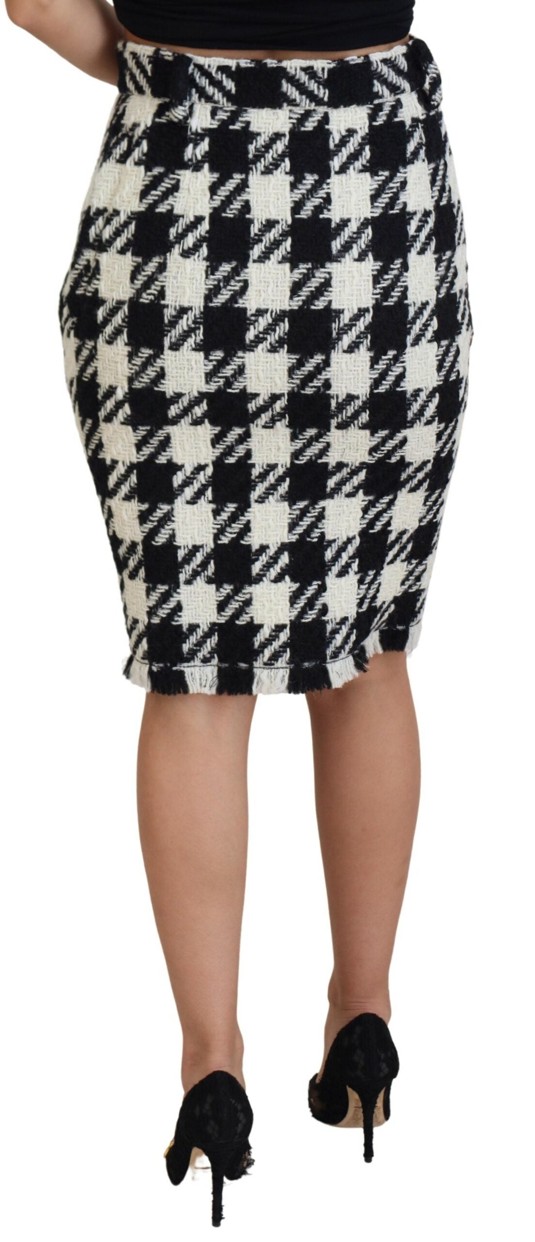 Dolce & Gabbana Black White Houndstooth 하이 허리 치마