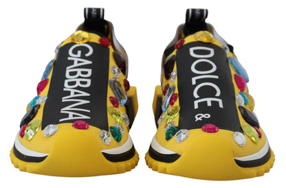 Dolce & Gabbana Yellow Sorrento Crystals Sneakers Shoes