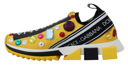 Dolce & Gabbana Yellow Sorrento Crystals Sneakers Shoes