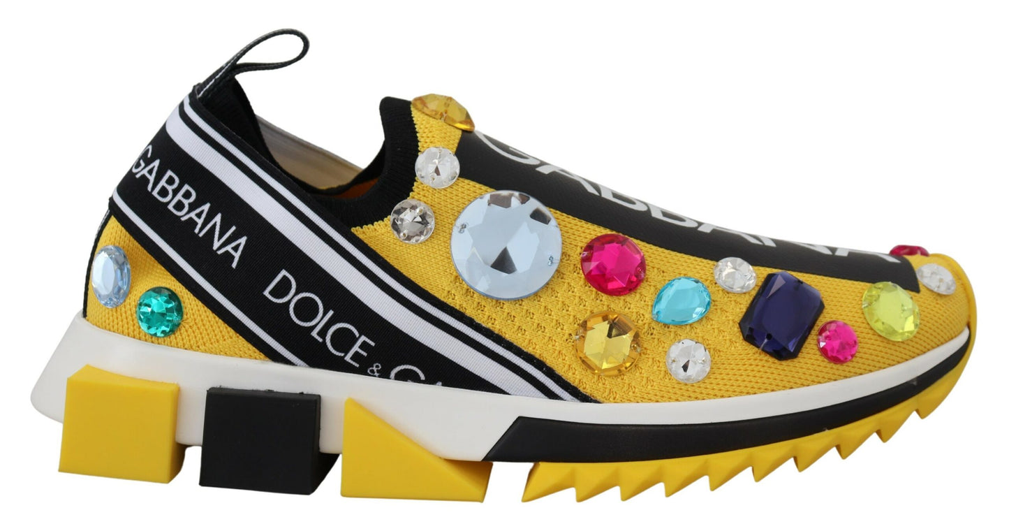 Dolce & Gabbana Yellow Sorrento Crystals Sneakers Shoes