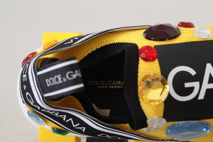 Dolce & Gabbana Yellow Sorrento Crystals Sneakers Shoes