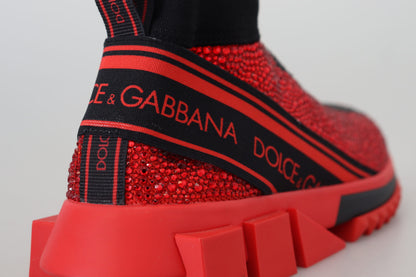 Dolce & Gabbana Red Bling Sorrento Sneakers Socken Schuhe