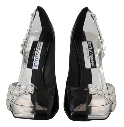 Dolce &amp; Gabbana High Heels-Schuhe in Schwarz und Silber mit Kristall-Doppeldesign