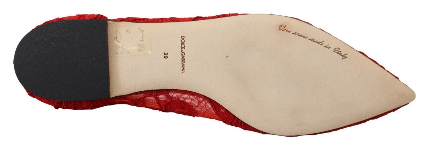 Dolce & Gabbana Red Taormina Kristalle Slipper Flats Schuhe