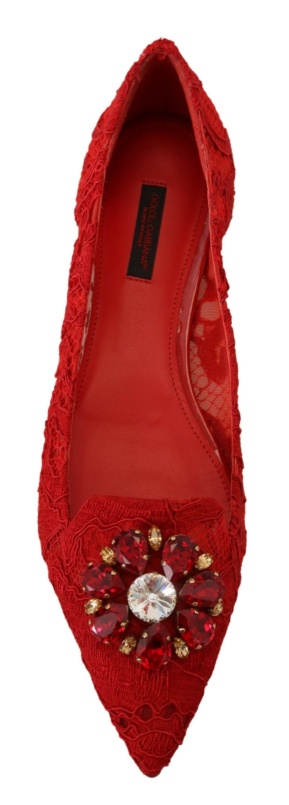 Dolce & Gabbana Red Taormina Kristalle Slipper Flats Schuhe