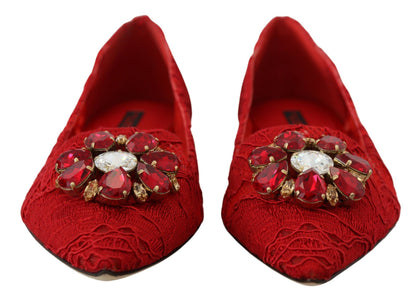 Dolce & Gabbana Red Taormina Kristalle Slipper Flats Schuhe