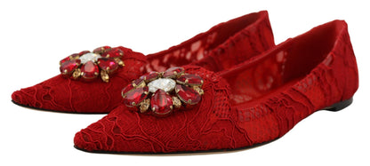 Dolce & Gabbana Red Taormina Kristalle Slipper Flats Schuhe