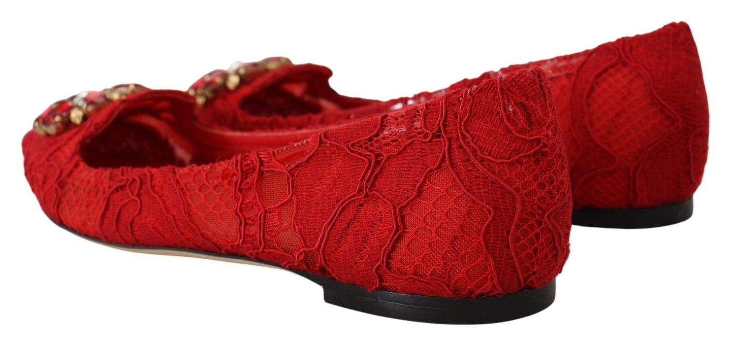 Dolce & Gabbana Red Taormina Kristalle Slipper Flats Schuhe