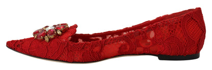 Dolce & Gabbana Red Taormina Kristalle Slipper Flats Schuhe