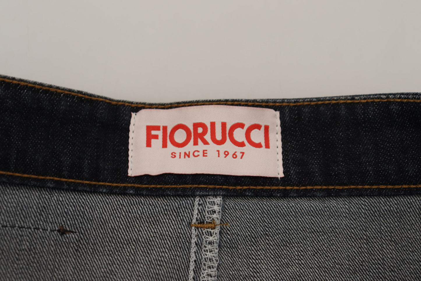 Fiorucci 진한 파란색 세척 미드 허리 연필 컷 데님 스커트