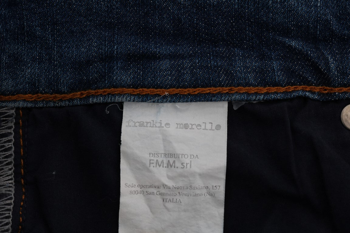 Frankie Morello Blue Wash 찢어진 Dunfermile Slim Fit 청바지