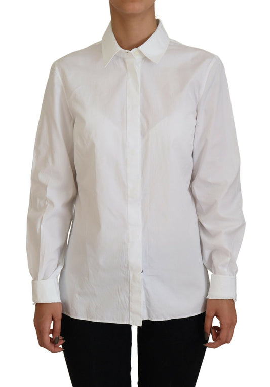 Dolce & Gabbana White Cotton Collared Long Sleeves 공식적인 상단