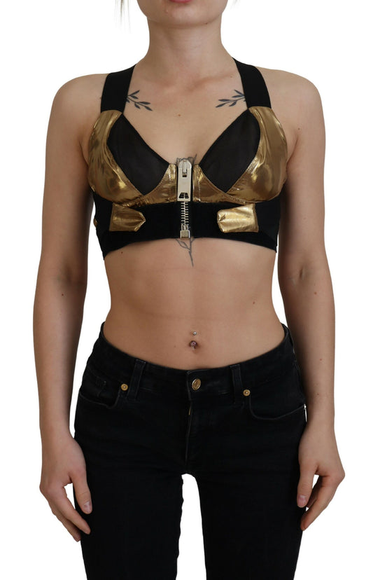 Dolce & Gabbana Black Gold Sleeveless Crping Bustier Top