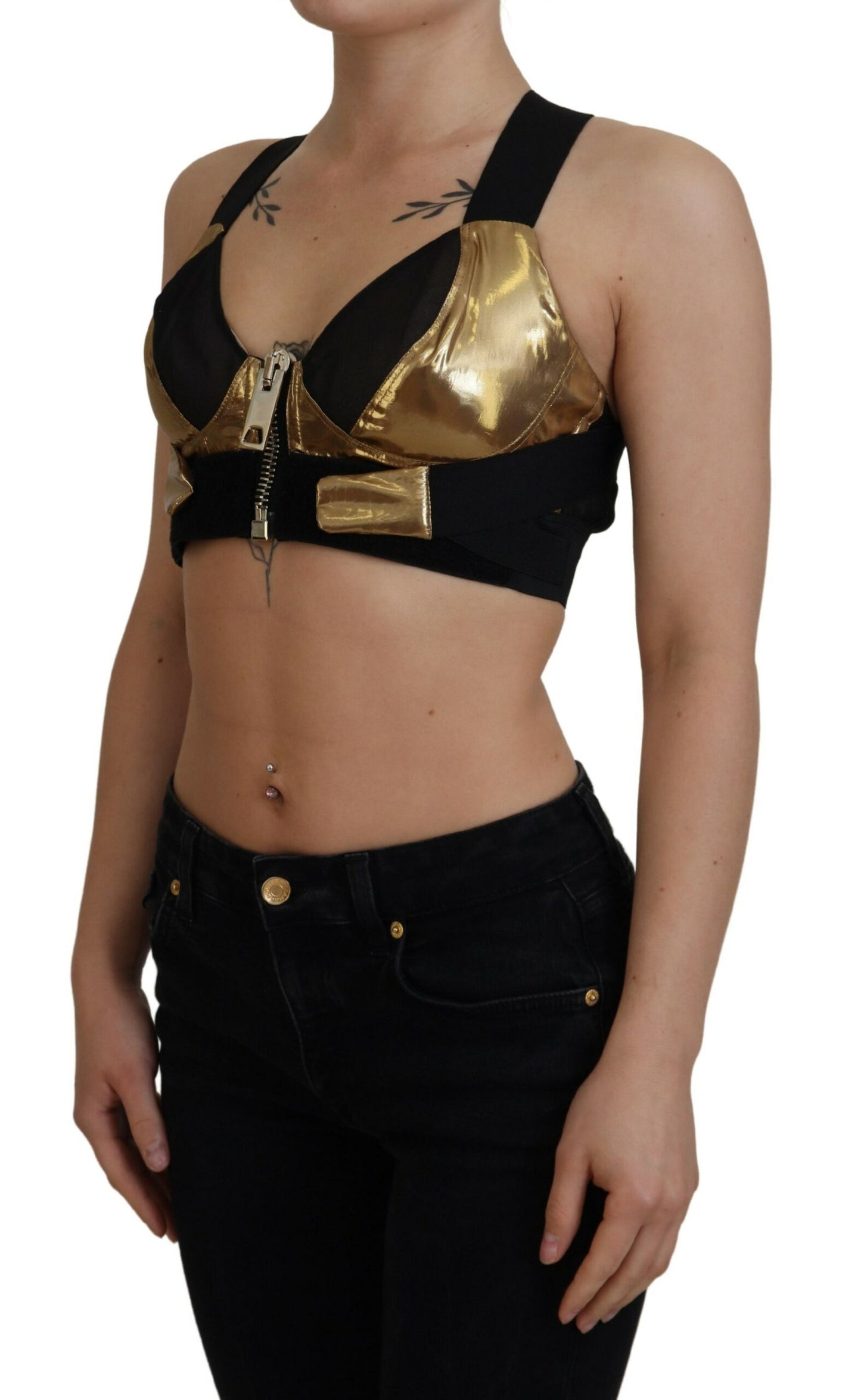 Dolce & Gabbana Black Gold Sleeveless Crping Bustier Top