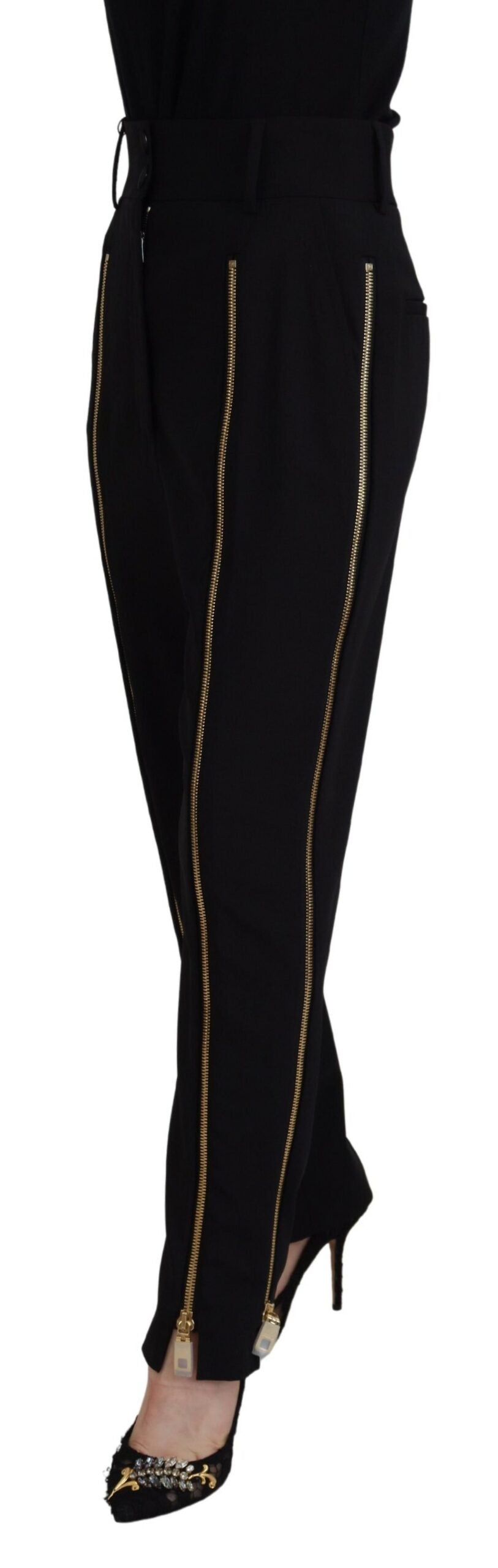 Schwarze, schmal zulaufende Hose aus Wolle von Dolce &amp; Gabbana mit hoher Taille