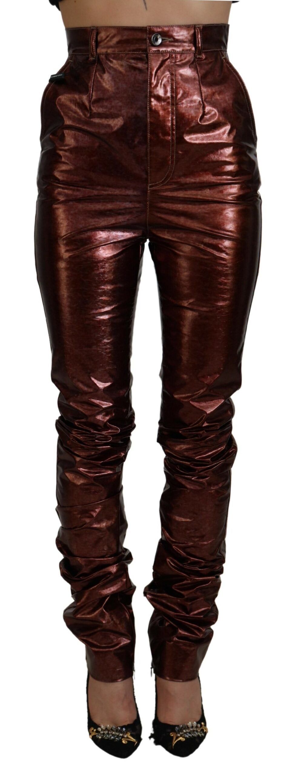 Dolce &amp; Gabbana Metallic-Bronze-Röhrenjeans mit hoher Taille