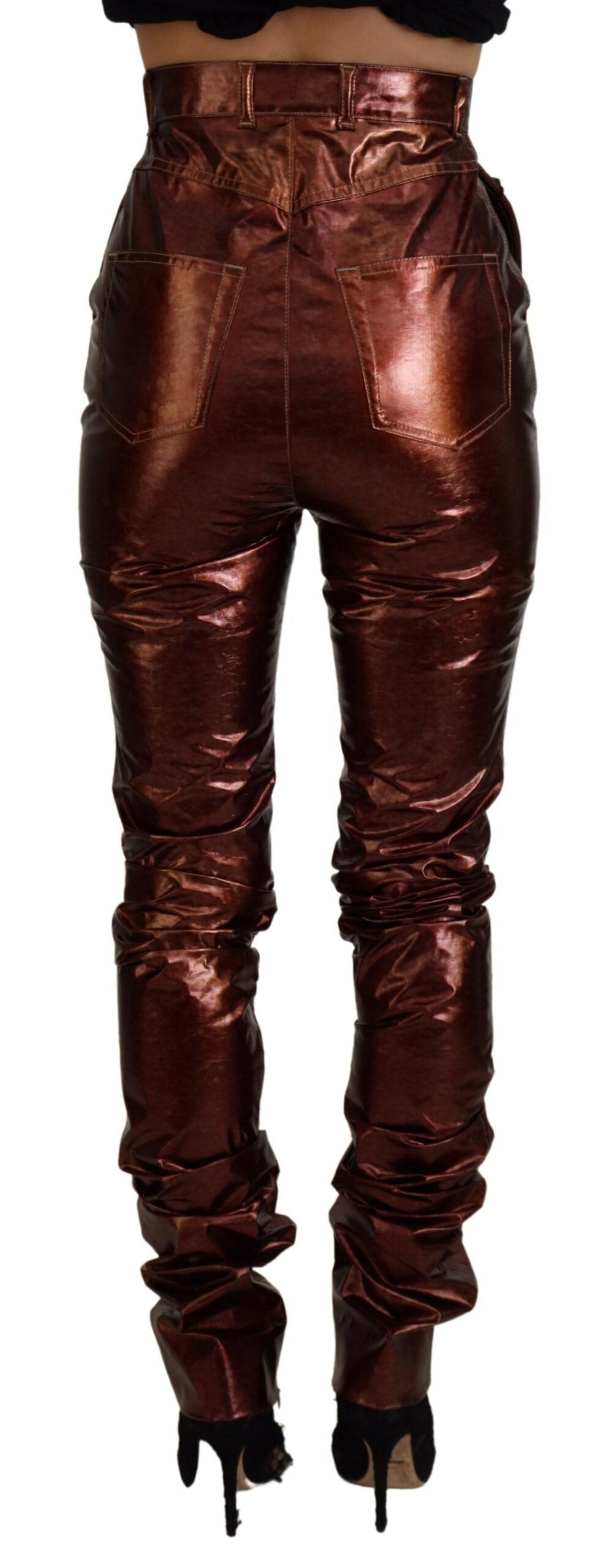 Dolce &amp; Gabbana Metallic-Bronze-Röhrenjeans mit hoher Taille