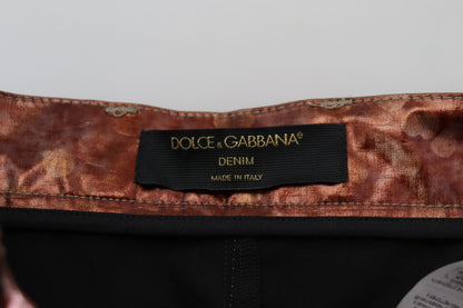 Dolce &amp; Gabbana Metallic-Bronze-Röhrenjeans mit hoher Taille