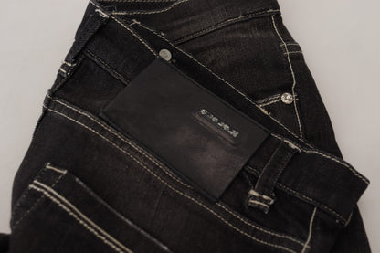 Acht Black Washed Mid Waist Tapered Women 캐주얼 데님 청바지