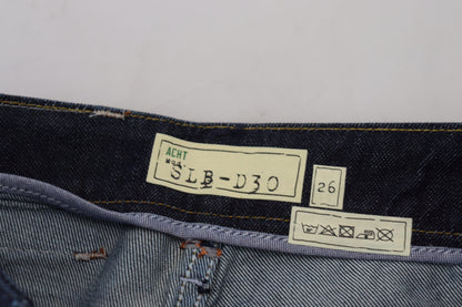 Acht blaue Baumwoll-Jeans mit niedriger Taille und schmaler Passform für Damen