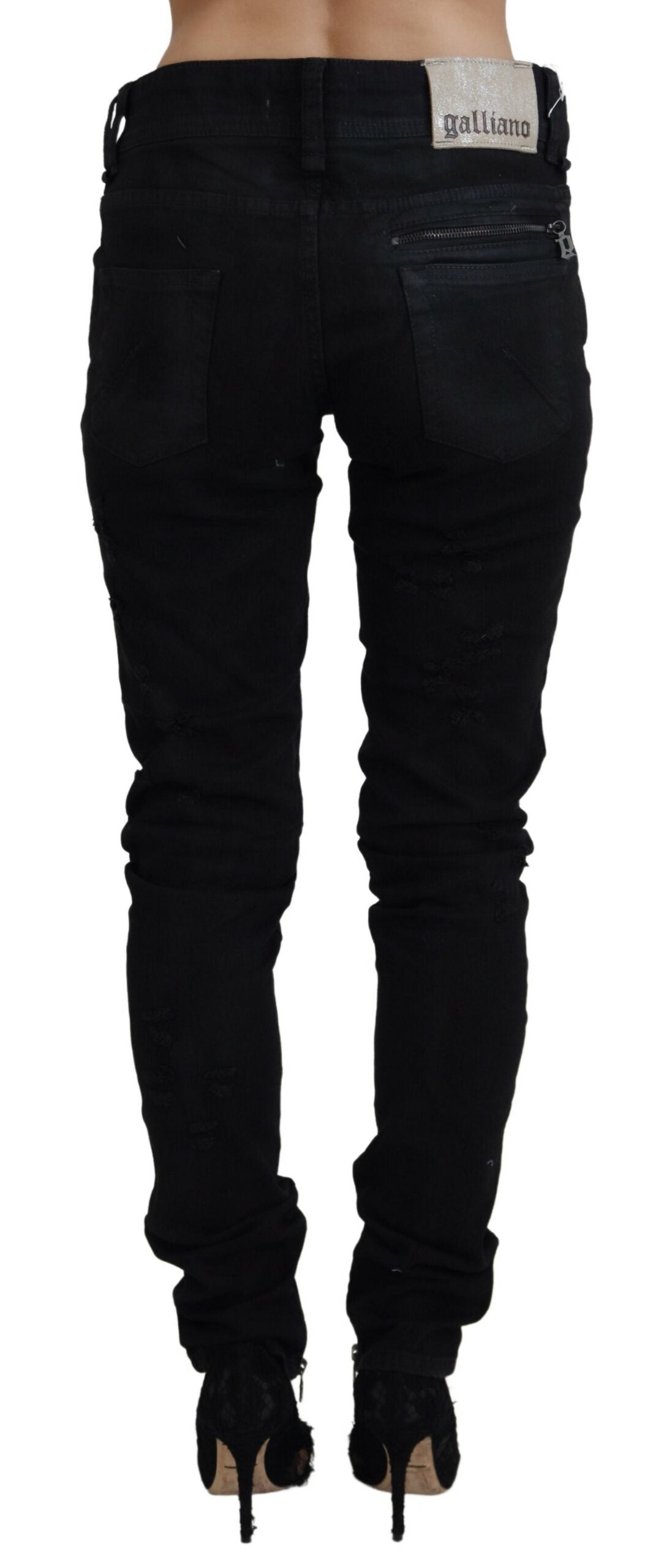 John Galliano Black Cotton Mid Waist Skinny Slim Fit Denim Jeans