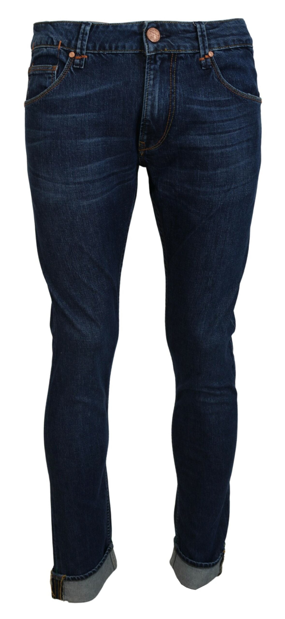 Acht Blue Cotton Tapered Slim Fit Herren Casual Denim Jeans