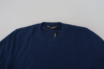 Dolce & Gabbana Blue Cashmere Roundneck 풀오버 스웨터