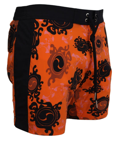 Dsquared² Orange Schwarz Bedruckte Herren Beachwear Shorts Bademode