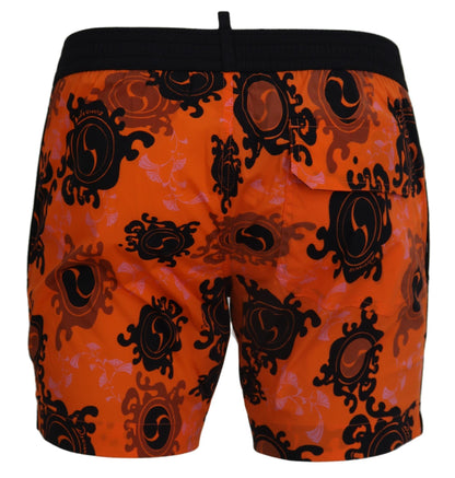 Dsquared² Orange Schwarz Bedruckte Herren Beachwear Shorts Bademode