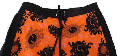 Dsquared² Orange Schwarz Bedruckte Herren Beachwear Shorts Bademode