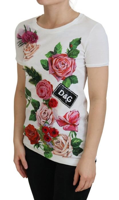 Dolce & Gabbana White Rose Dglogo 인쇄 짧은 슬리브 상단