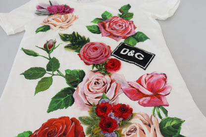 Dolce & Gabbana White Rose Dglogo 인쇄 짧은 슬리브 상단