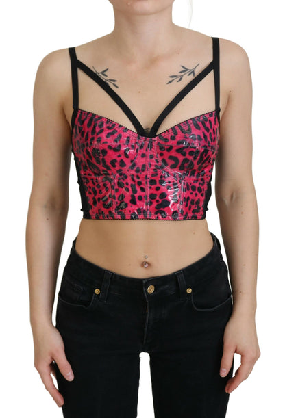 Dolce & Gabbana Pink Leopard 프린트 크롭 Bustier Corset Top