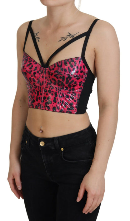 Dolce & Gabbana Pink Leopard 프린트 크롭 Bustier Corset Top