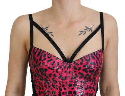 Dolce & Gabbana Pink Leopard 프린트 크롭 Bustier Corset Top