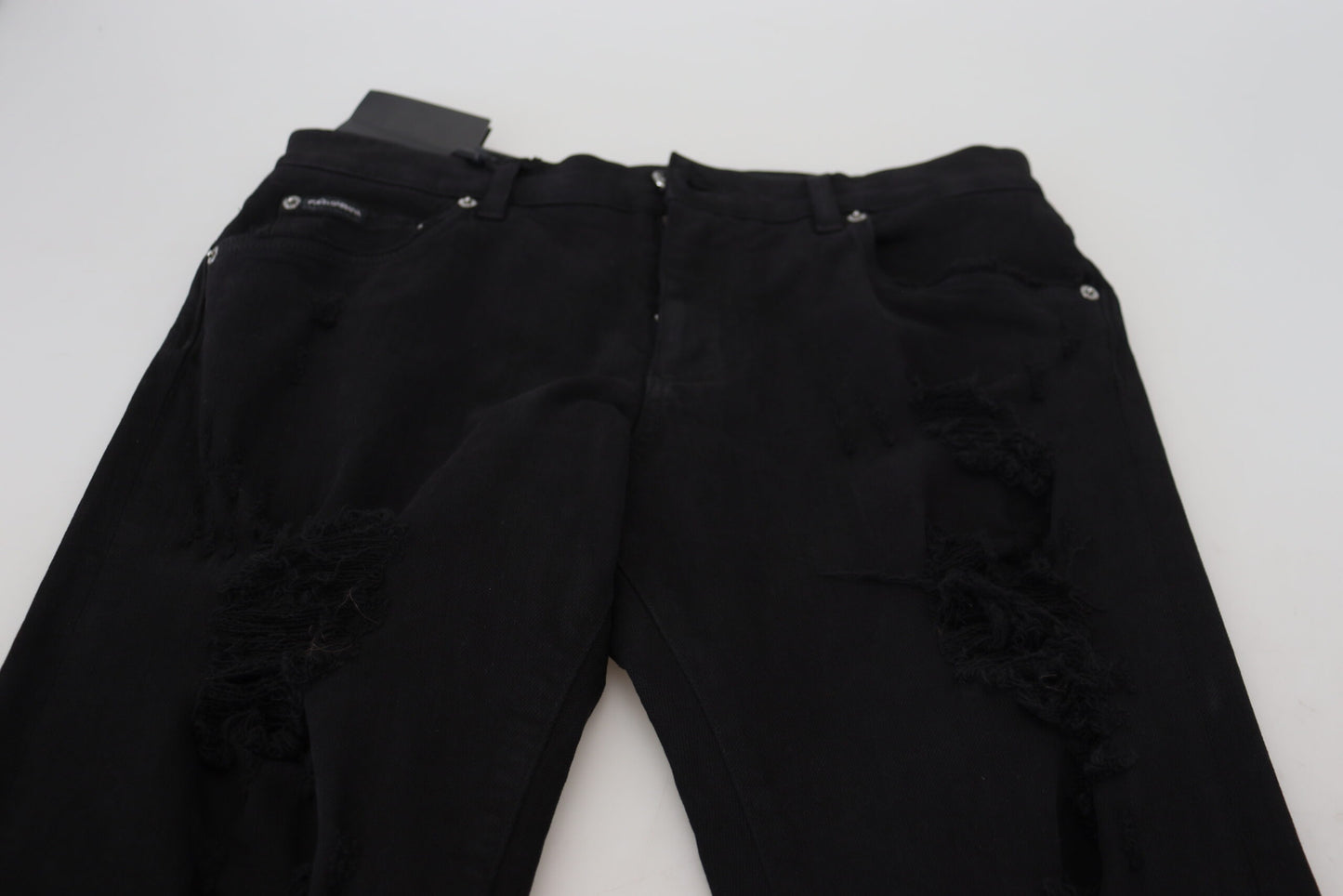 Dolce &amp; Gabbana – Schwarze Slim-Fit-Jeans aus zerschlissenem Denim und Baumwolle