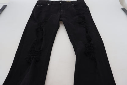 Dolce &amp; Gabbana – Schwarze Slim-Fit-Jeans aus zerschlissenem Denim und Baumwolle