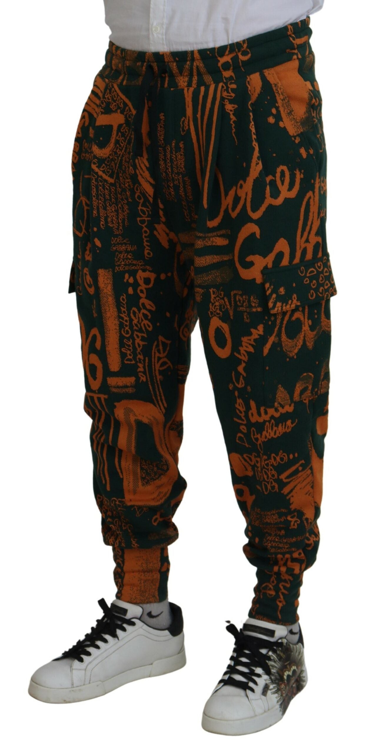 Mehrfarbige Cargo-Jogginghose aus Seide mit Logo-Print von Dolce &amp; Gabbana