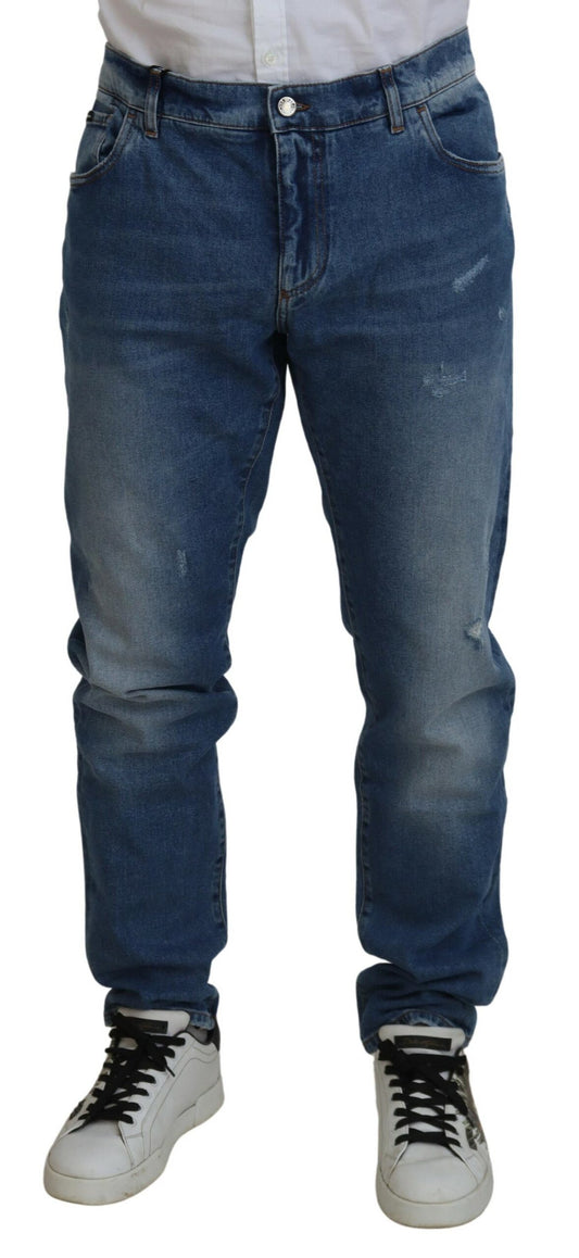 Dolce &amp; Gabbana Blau gewaschene Skinny-Jeans aus Baumwolldenim