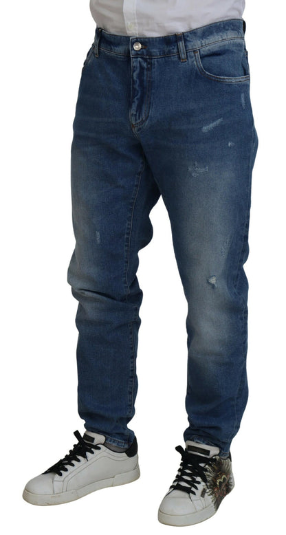 Dolce &amp; Gabbana Blau gewaschene Skinny-Jeans aus Baumwolldenim